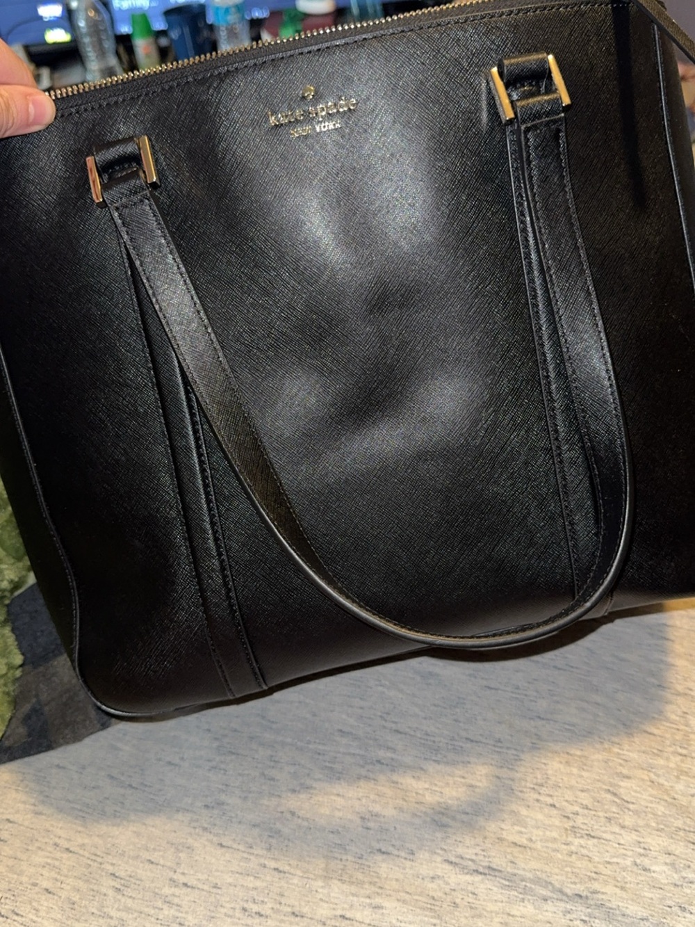 kate spade Black Saffiano Leather Tote with Gold Hardware